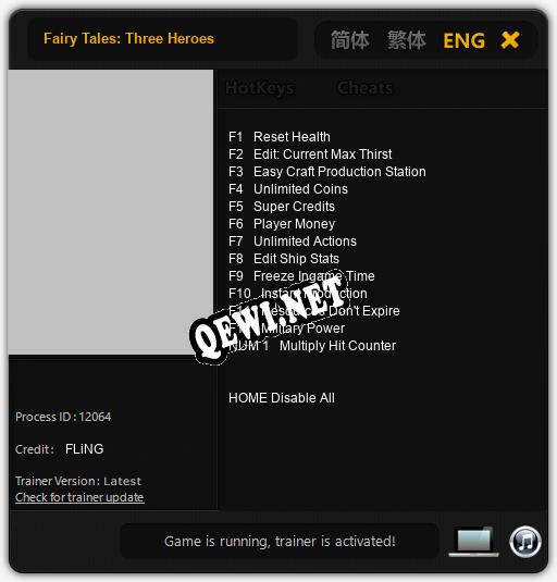 Трейнер для Fairy Tales: Three Heroes [v1.0.7]