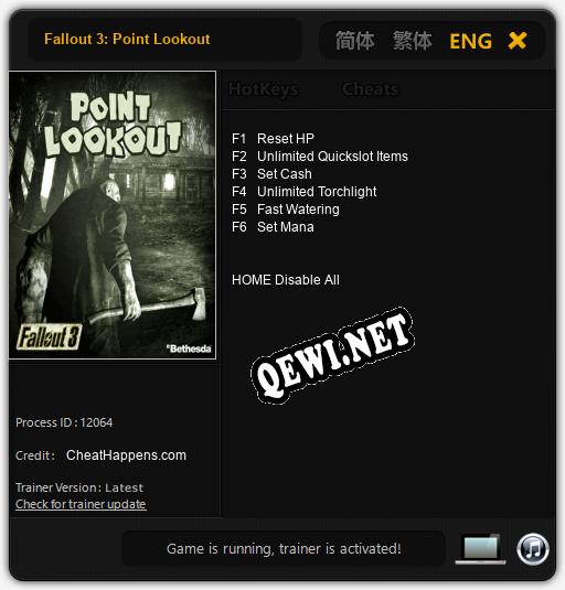 Fallout 3: Point Lookout: ТРЕЙНЕР И ЧИТЫ (V1.0.92)
