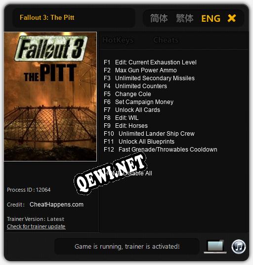 Fallout 3: The Pitt: ТРЕЙНЕР И ЧИТЫ (V1.0.25)