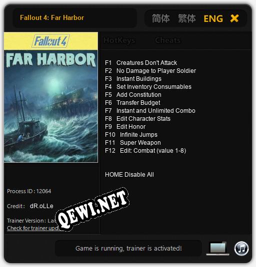 Fallout 4: Far Harbor: ТРЕЙНЕР И ЧИТЫ (V1.0.9)