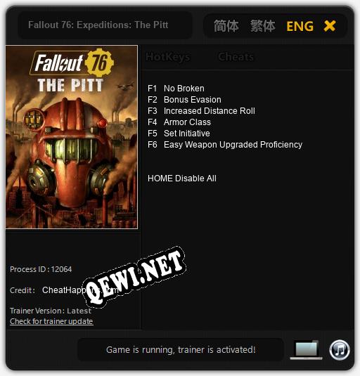 Трейнер для Fallout 76: Expeditions: The Pitt [v1.0.7]