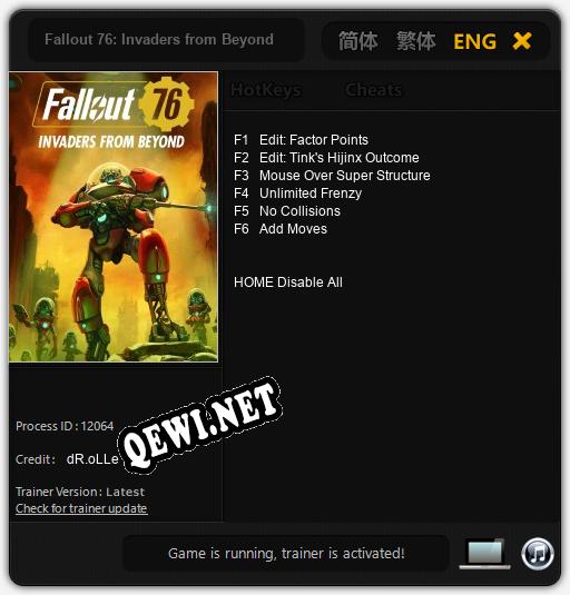 Трейнер для Fallout 76: Invaders from Beyond [v1.0.6]