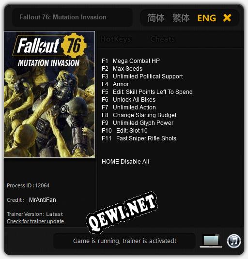 Fallout 76: Mutation Invasion: Трейнер +11 [v1.2]