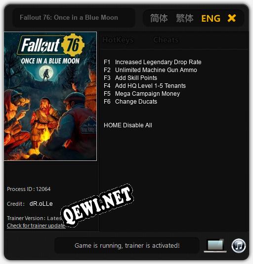 Трейнер для Fallout 76: Once in a Blue Moon [v1.0.9]