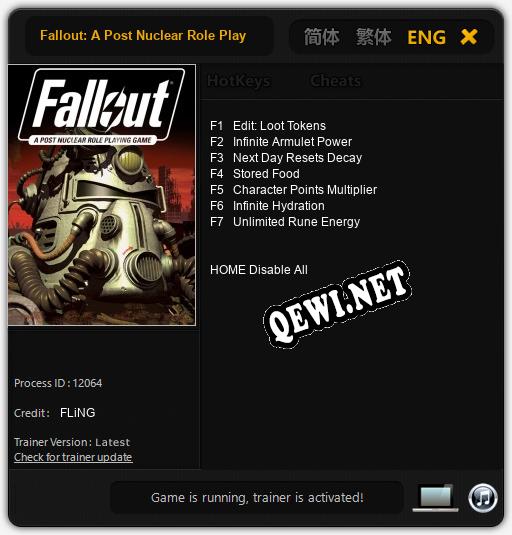 Трейнер для Fallout: A Post Nuclear Role Playing Game [v1.0.9]