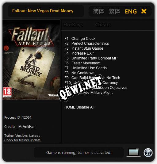 Fallout: New Vegas Dead Money: ТРЕЙНЕР И ЧИТЫ (V1.0.95)