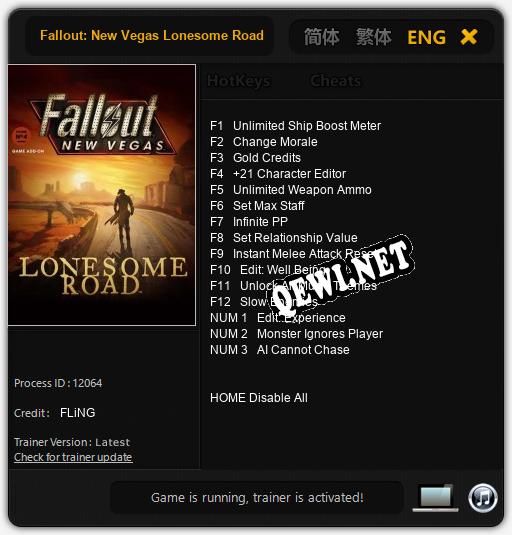Трейнер для Fallout: New Vegas Lonesome Road [v1.0.8]