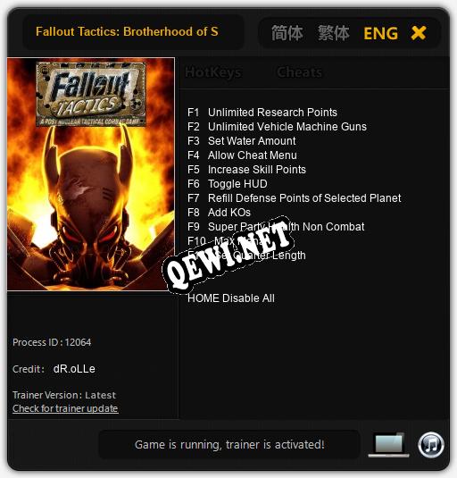 Fallout Tactics: Brotherhood of Steel: Трейнер +11 [v1.9]