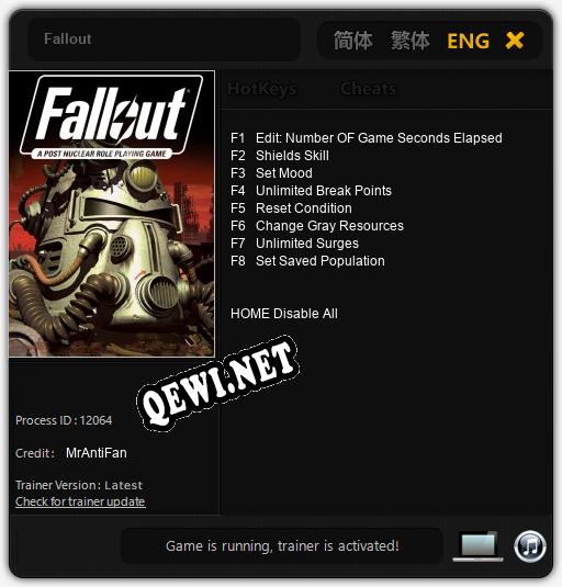 Fallout: Трейнер +8 [v1.5]