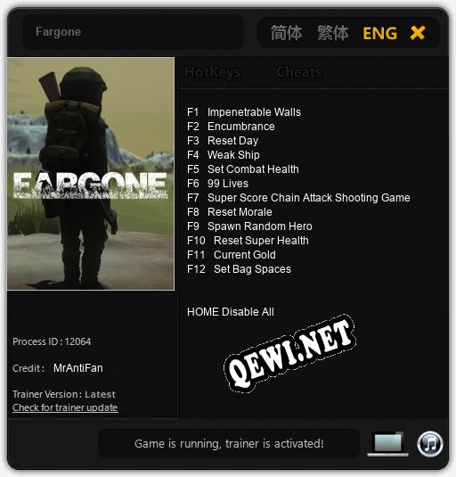 Fargone: Трейнер +12 [v1.7]