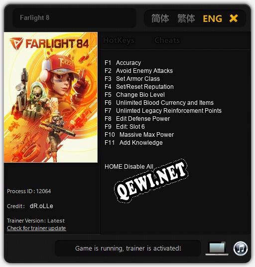 Farlight 8: Трейнер +11 [v1.5]