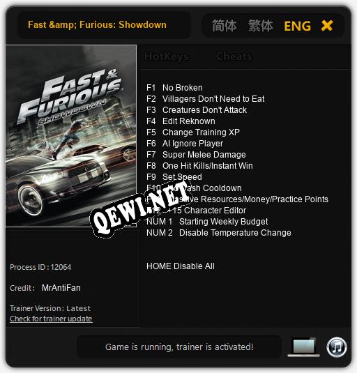 Fast & Furious: Showdown: Трейнер +14 [v1.9]