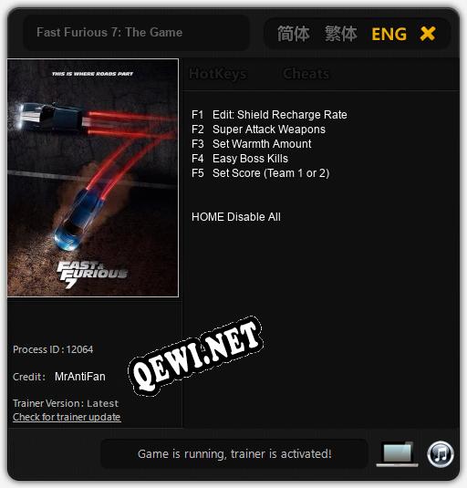 Fast Furious 7: The Game: ТРЕЙНЕР И ЧИТЫ (V1.0.91)