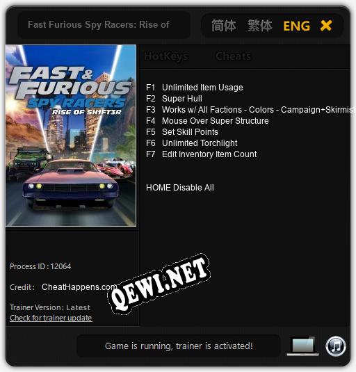 Fast Furious Spy Racers: Rise of SH1FT3R: Читы, Трейнер +7 [CheatHappens.com]