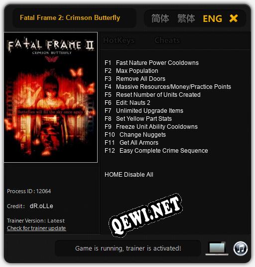 Fatal Frame 2: Crimson Butterfly: ТРЕЙНЕР И ЧИТЫ (V1.0.15)
