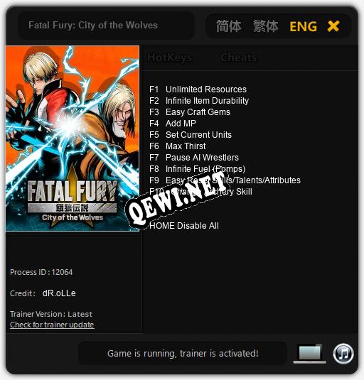 Трейнер для Fatal Fury: City of the Wolves [v1.0.8]