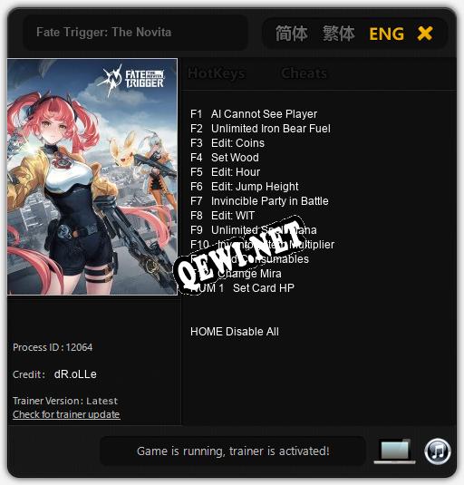 Fate Trigger: The Novita: ТРЕЙНЕР И ЧИТЫ (V1.0.73)