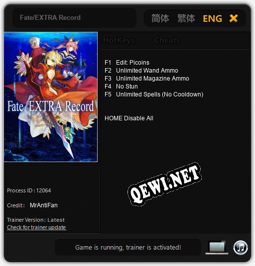 Трейнер для Fate/EXTRA Record [v1.0.8]