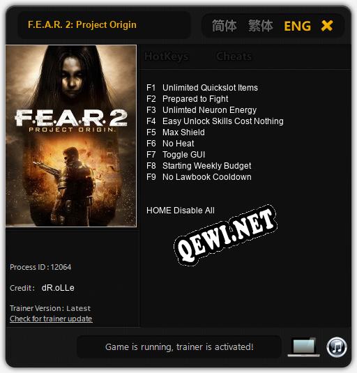 Трейнер для F.E.A.R. 2: Project Origin [v1.0.7]