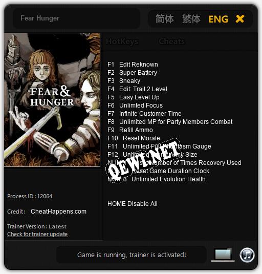 Трейнер для Fear Hunger [v1.0.5]