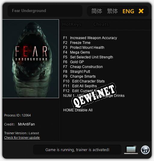Fear Underground: ТРЕЙНЕР И ЧИТЫ (V1.0.49)