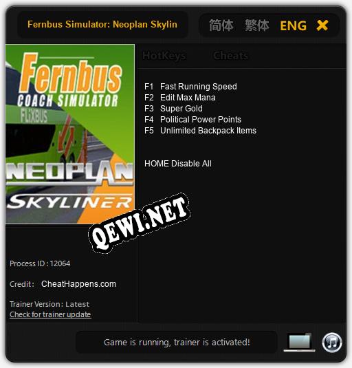 Трейнер для Fernbus Simulator: Neoplan Skyliner [v1.0.7]