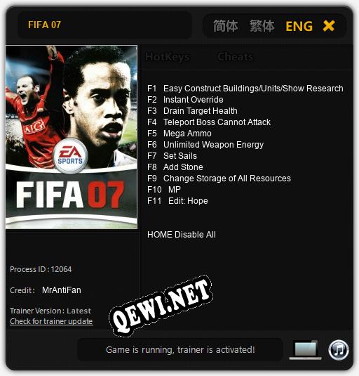 FIFA 07: Читы, Трейнер +11 [MrAntiFan]