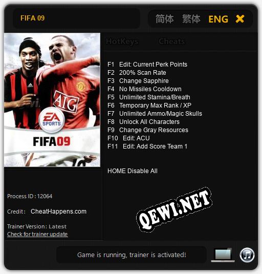 FIFA 09: Читы, Трейнер +11 [CheatHappens.com]
