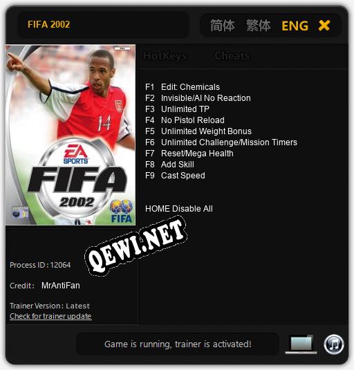 FIFA 2002: Читы, Трейнер +9 [MrAntiFan]