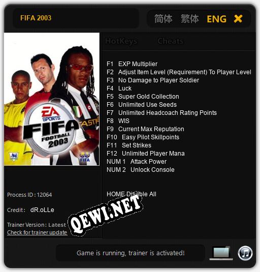 Трейнер для FIFA 2003 [v1.0.9]