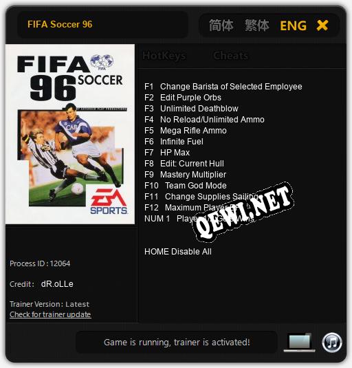 FIFA Soccer 96: Читы, Трейнер +10 [MrAntiFan]