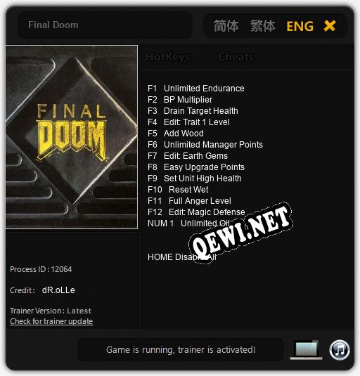 Final Doom: Читы, Трейнер +13 [dR.oLLe]