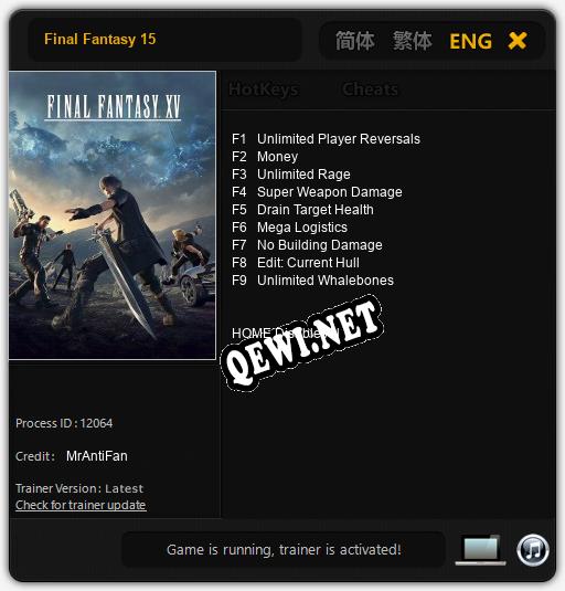 Final Fantasy 15: Читы, Трейнер +9 [MrAntiFan]
