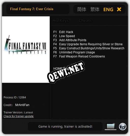 Трейнер для Final Fantasy 7: Ever Crisis [v1.0.8]
