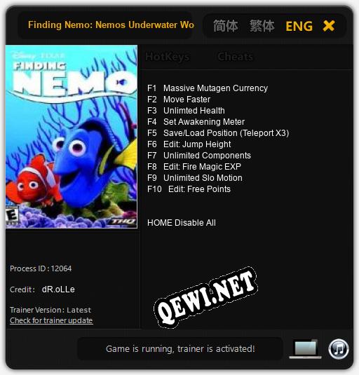 Finding Nemo: Nemos Underwater World of Fun: Трейнер +10 [v1.1]