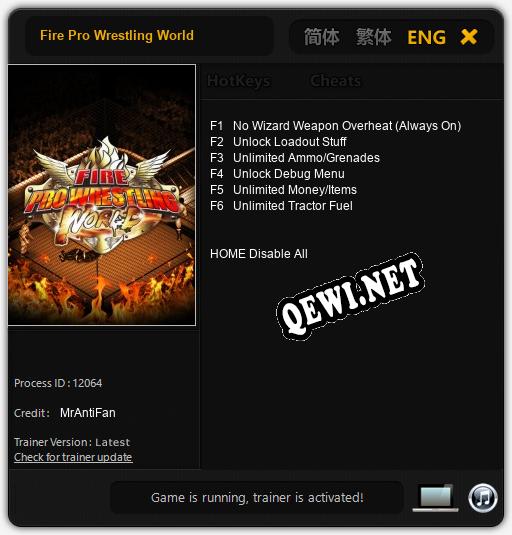 Fire Pro Wrestling World: Читы, Трейнер +6 [MrAntiFan]