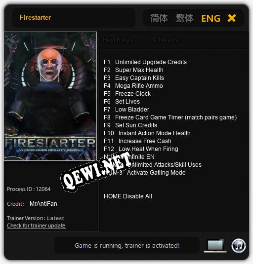 Трейнер для Firestarter [v1.0.4]