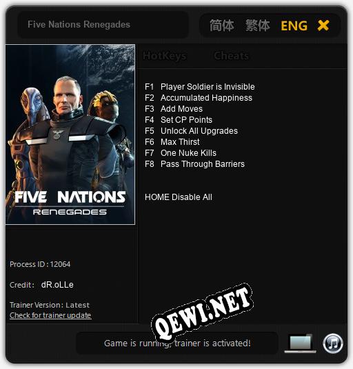 Трейнер для Five Nations Renegades [v1.0.6]