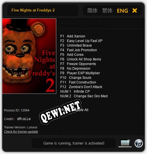 Трейнер для Five Nights at Freddys 2 [v1.0.4]