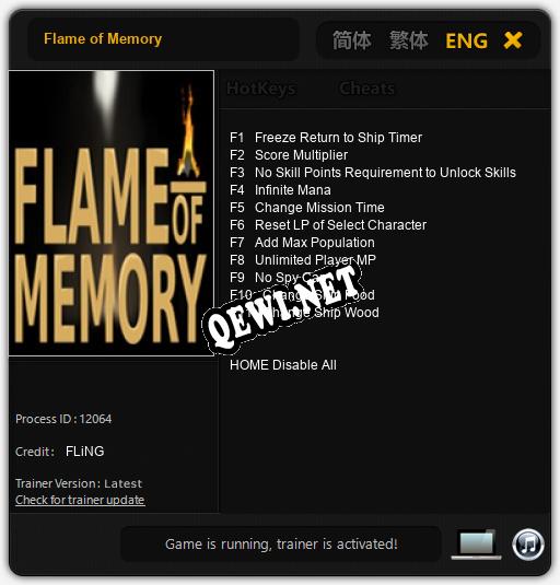 Трейнер для Flame of Memory [v1.0.1]