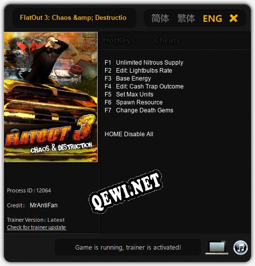 FlatOut 3: Chaos & Destruction: Трейнер +7 [v1.4]