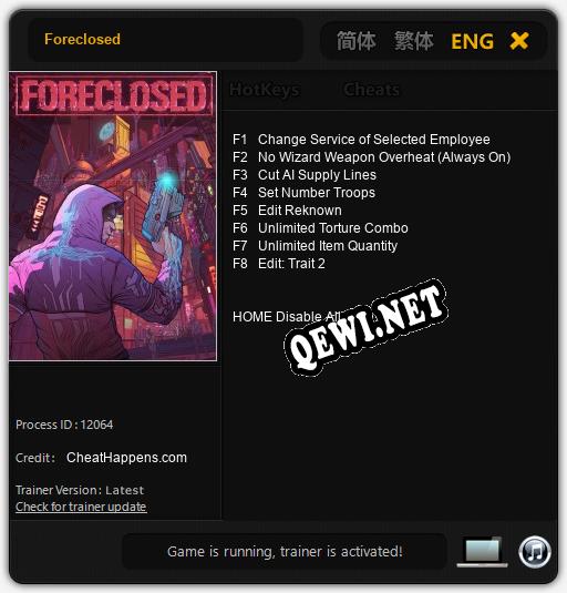 Foreclosed: Трейнер +8 [v1.6]