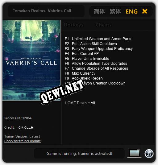 Трейнер для Forsaken Realms: Vahrins Call [v1.0.2]