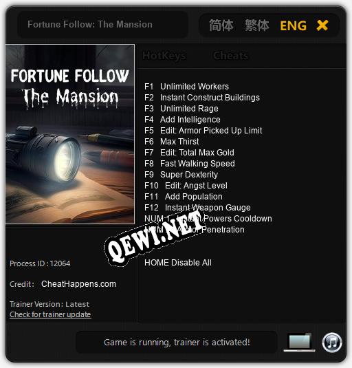 Fortune Follow: The Mansion: Читы, Трейнер +14 [CheatHappens.com]