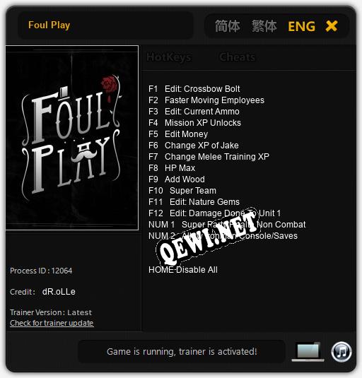 Foul Play: Трейнер +14 [v1.1]
