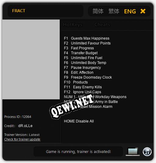 Трейнер для FRACT [v1.0.7]