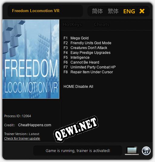 Freedom Locomotion VR: Трейнер +8 [v1.6]