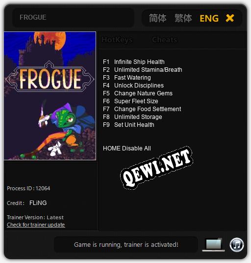 Трейнер для FROGUE [v1.0.4]