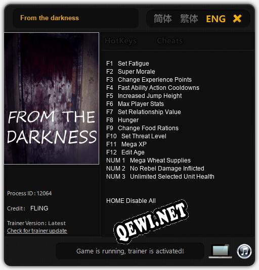 Трейнер для From the darkness [v1.0.8]