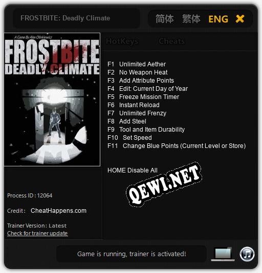 Трейнер для FROSTBITE: Deadly Climate [v1.0.8]